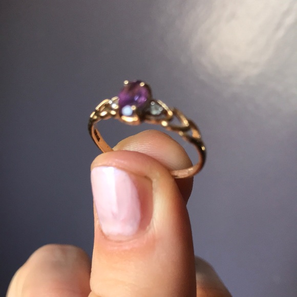 10k yellow gold with real diamond/amethyst 6.5 - Picture 4 of 11